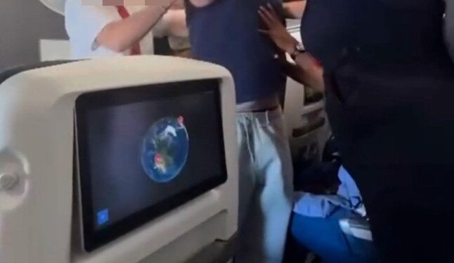 Shocking moment drunk BA passenger fights cabin crew before being arrested at Heathrow